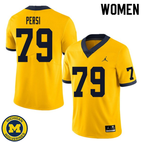 Womens Michigan Wolverines #79 Jeffrey Persi Yellow NCAA Football Jersey